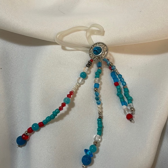 Handmade Turquoise Themed Enhanced Beaded Hair Elastic w Upcycled & New Beads - Picture 1 of 5